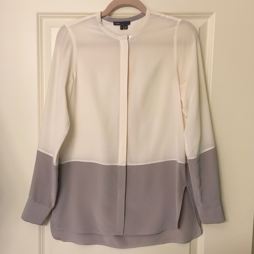 Vince Gray and White Colorblock Blouse